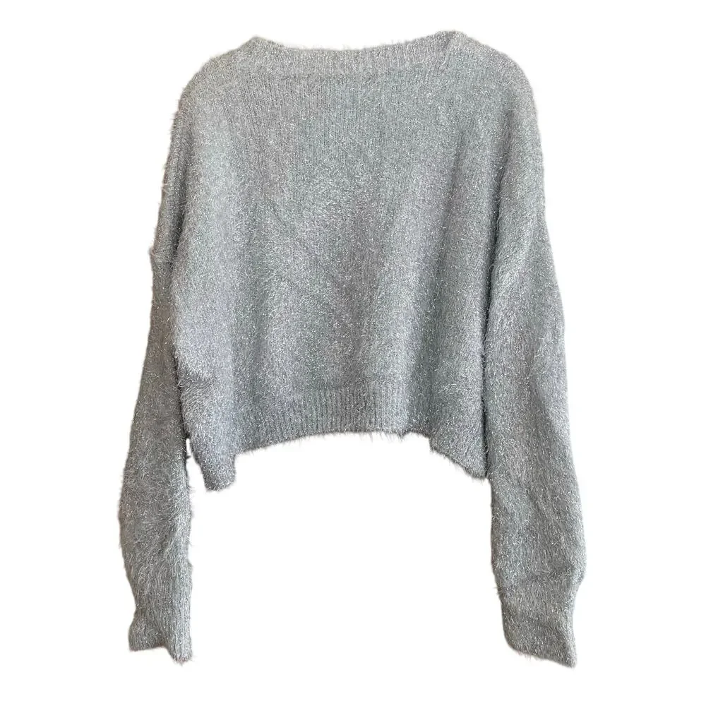 Urban Outfitters Elisabeth Silver Sparkle Crop Sweater Size Large